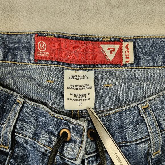 Vintage Guess Bootcut Jeans Womens Size 32 Y2K Lace Up Fly Blue Jeans Cowgirl - Picture 6 of 13